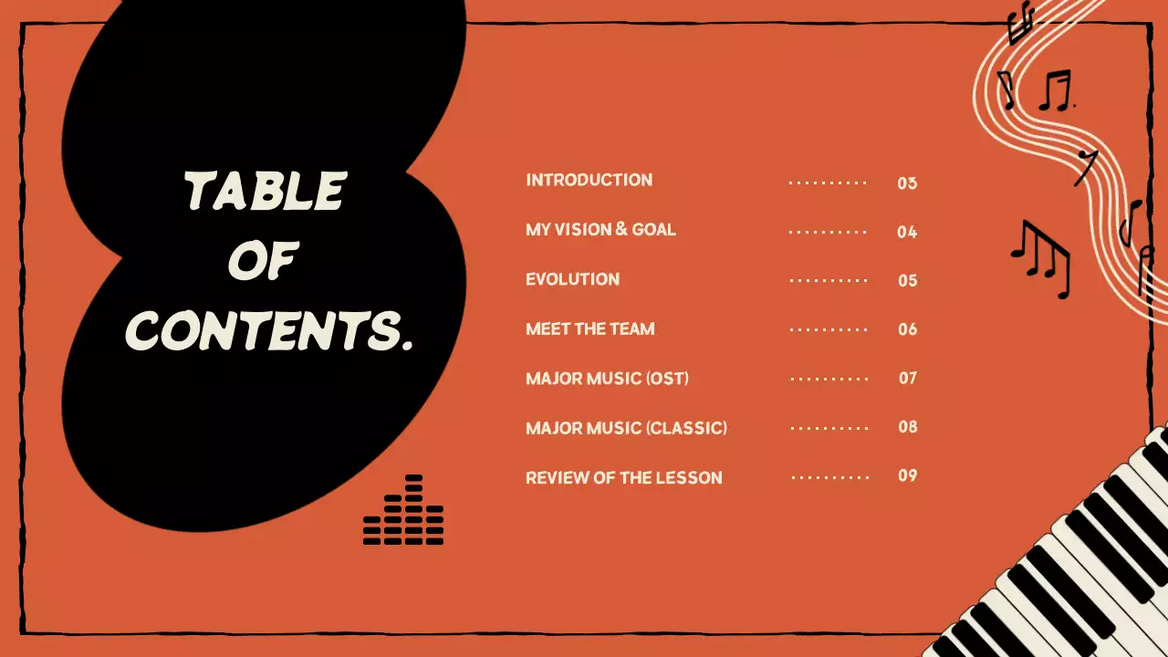 Composer portfolio in orange and black