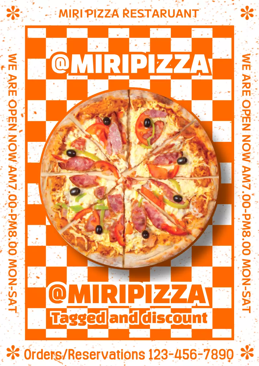 오렌지 레트로 피자 프로모션 포스터