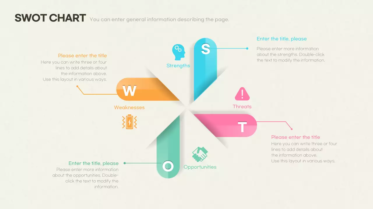 Pastel, three-dimensional paper concept SWOT chart