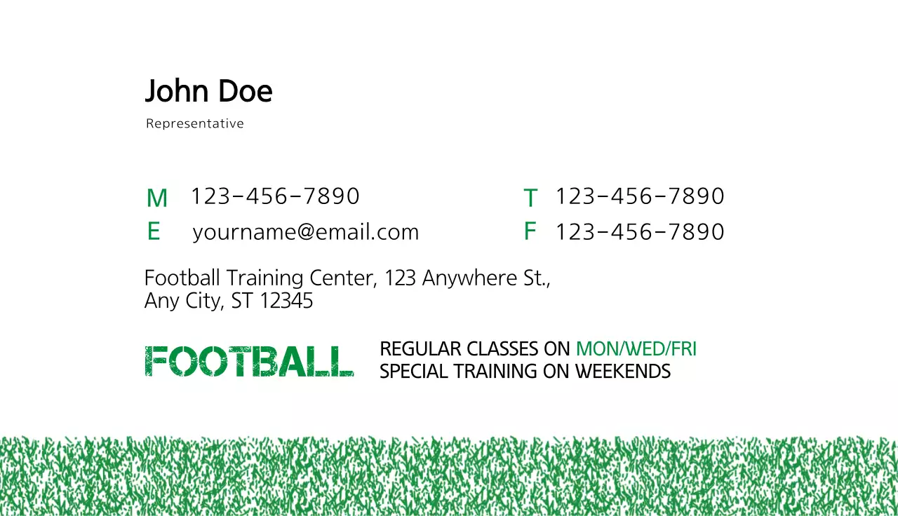 Green Minimal Soccer Class Business Card