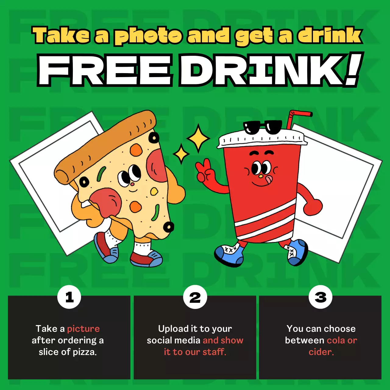 Green Comic Pizza Promotion Social Media Post