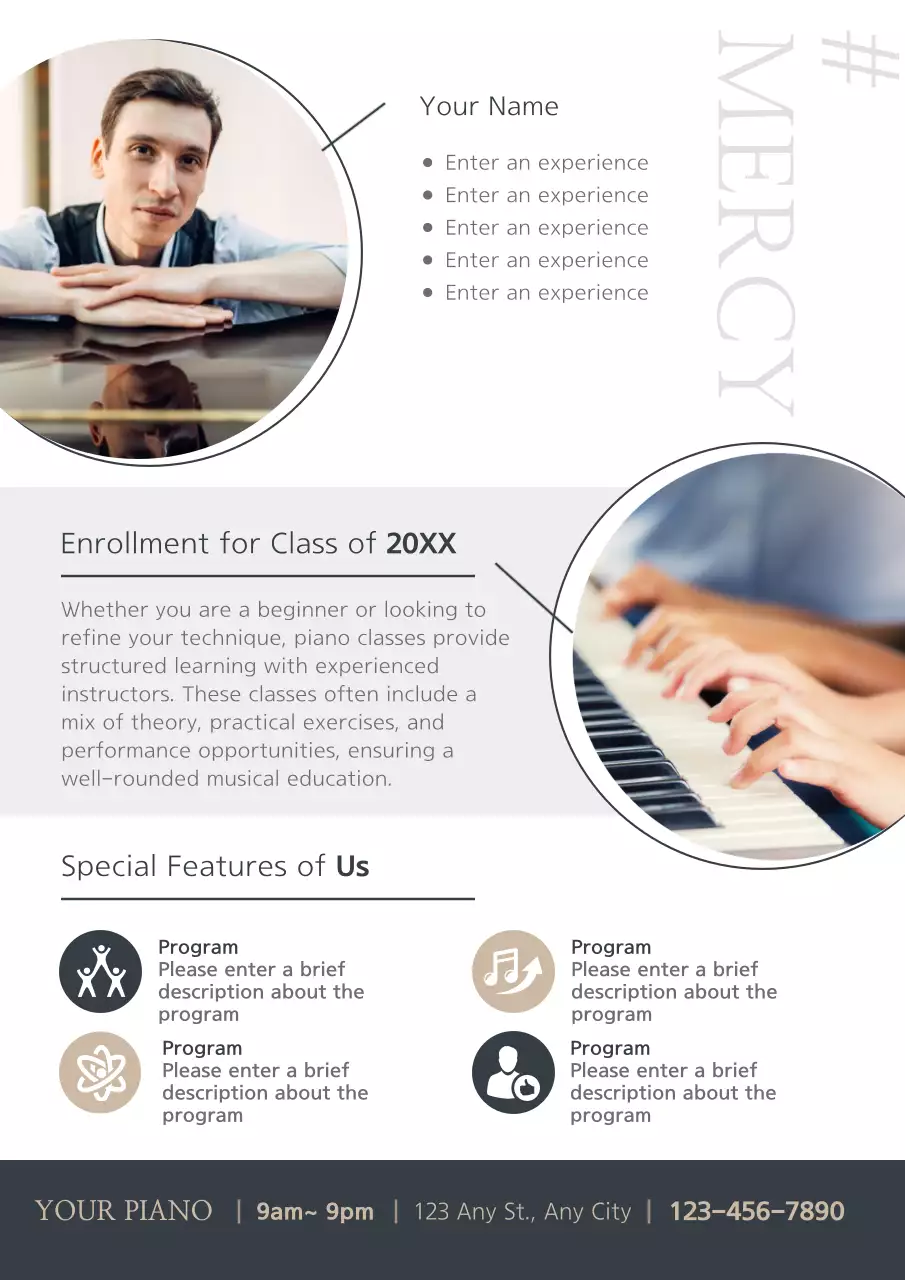 Grey Elegant Piano Course Invitation Poster