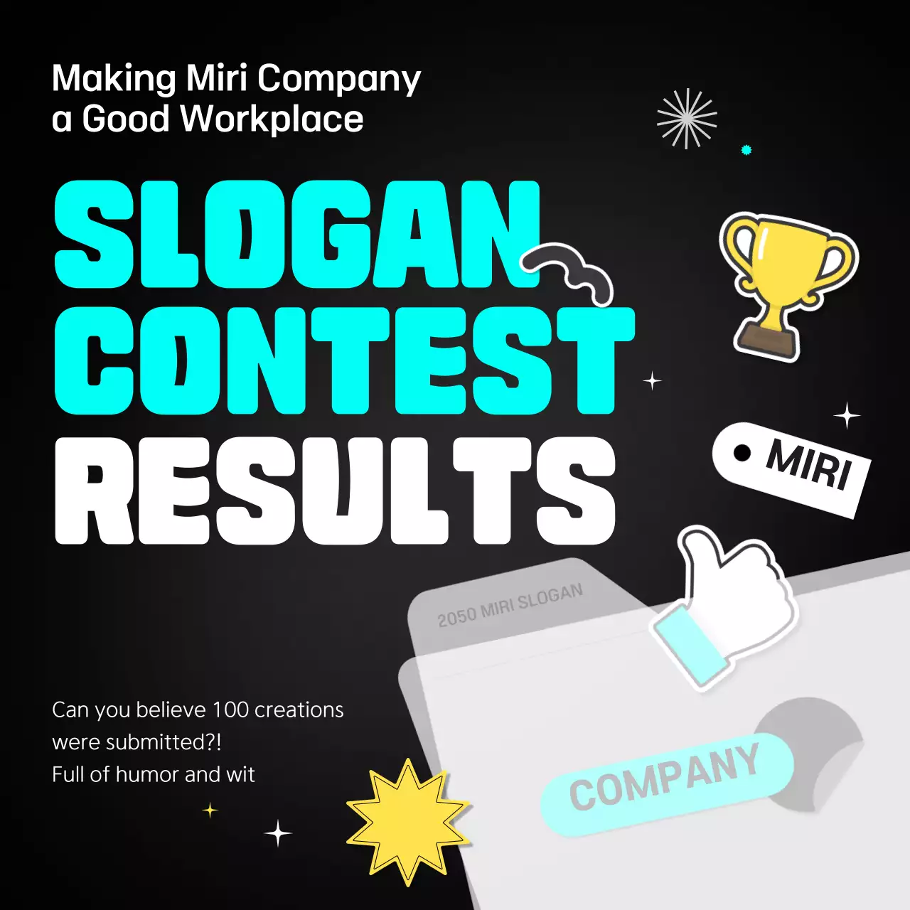 Slogan winners announced in black and white with light blue and yellow accents CardNews