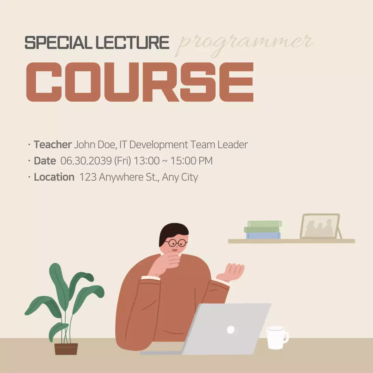 Beige Simple Lecture Course Social Media Post
