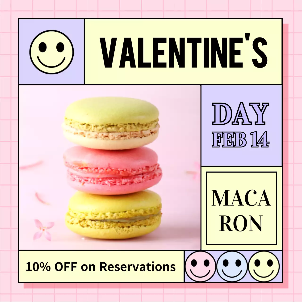 Valentine's Day macaron discount with vivid pink smile irregular table concept