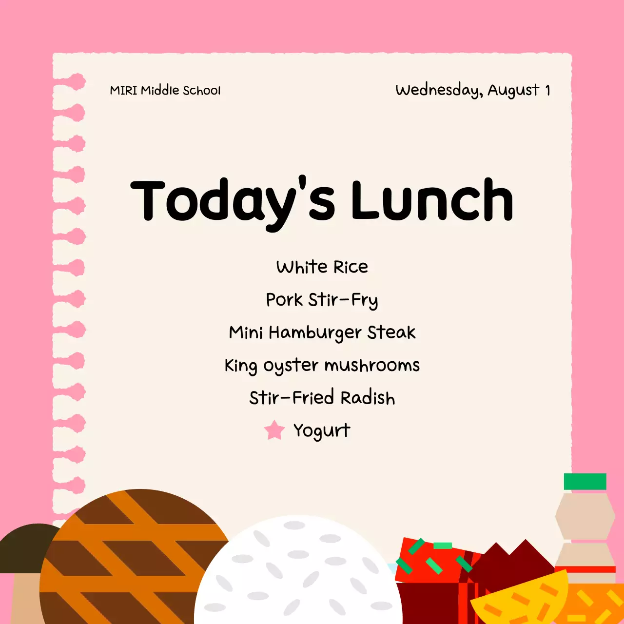 Pink Simple Lunch Menu Social Media Post