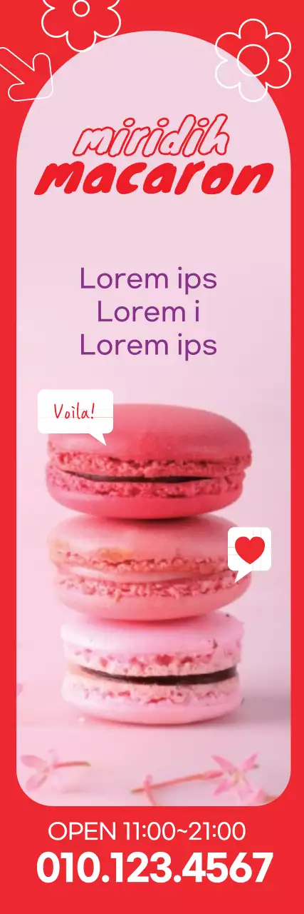 Promote a cute cafe macaron dessert by highlighting a red photo