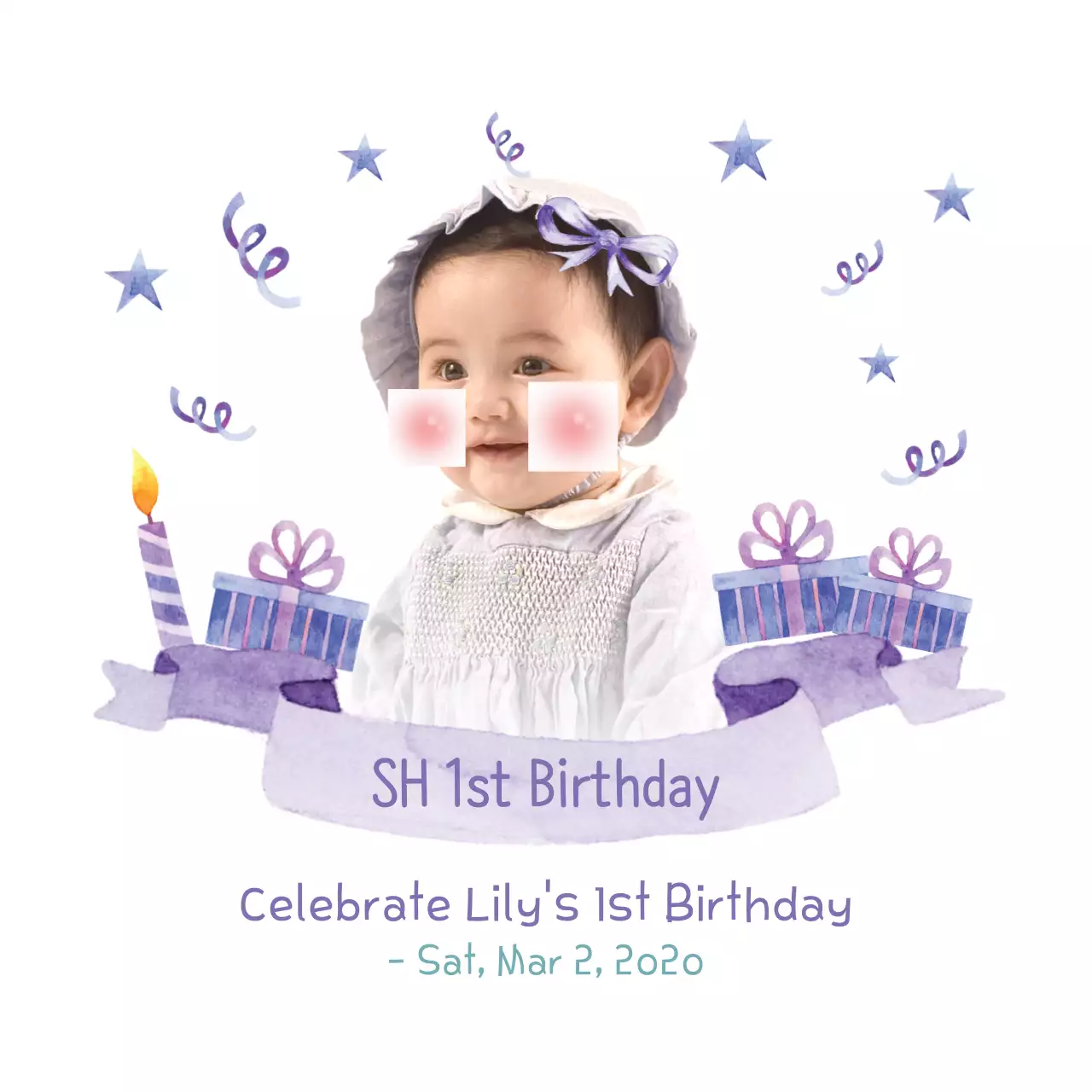 Biểu ngữ mời sinh nhật màu tím dễ thương