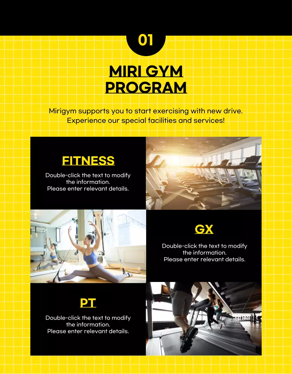 Promote your gym by highlighting photos in yellow and black