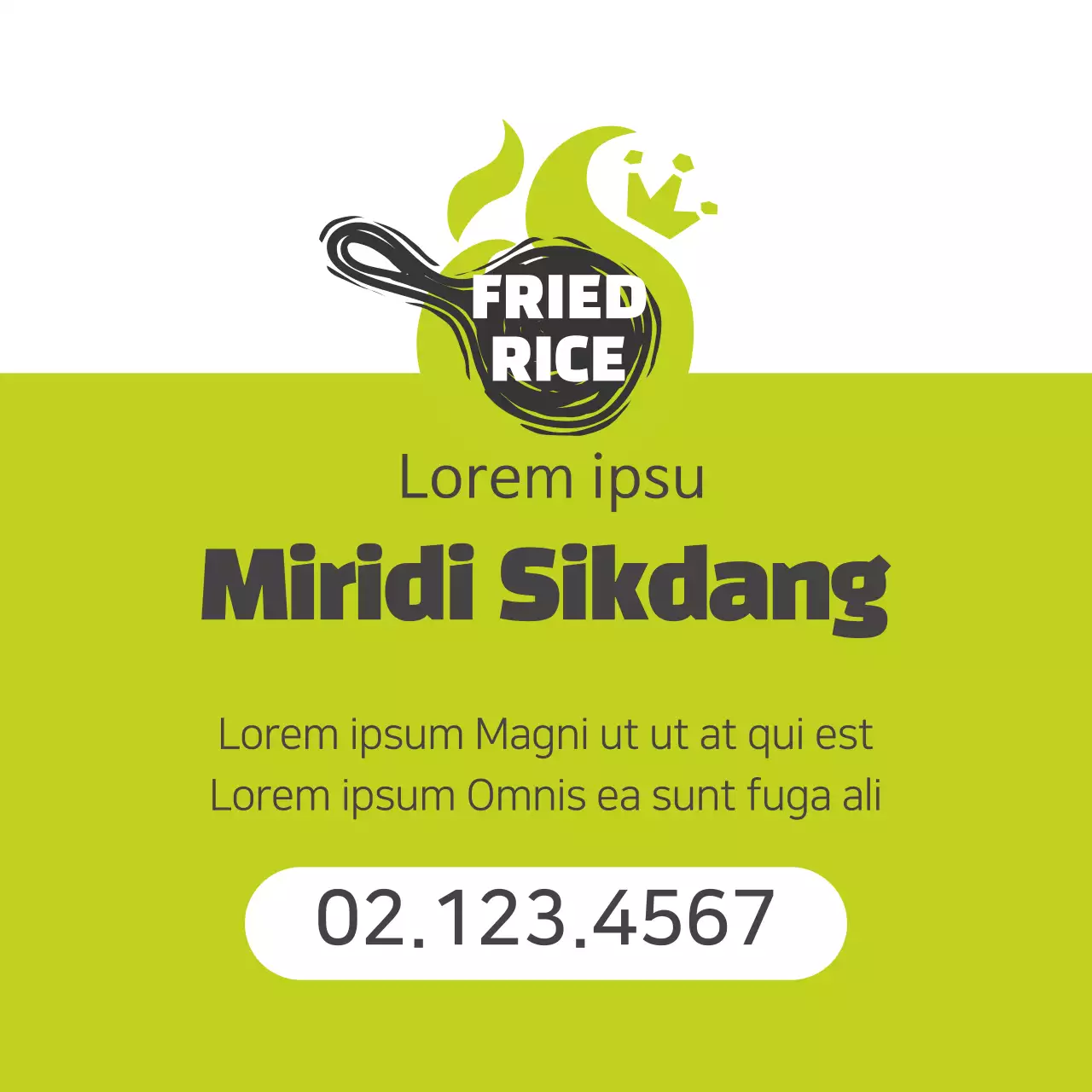 Promoção de arroz frito em restaurante com logótipo verde