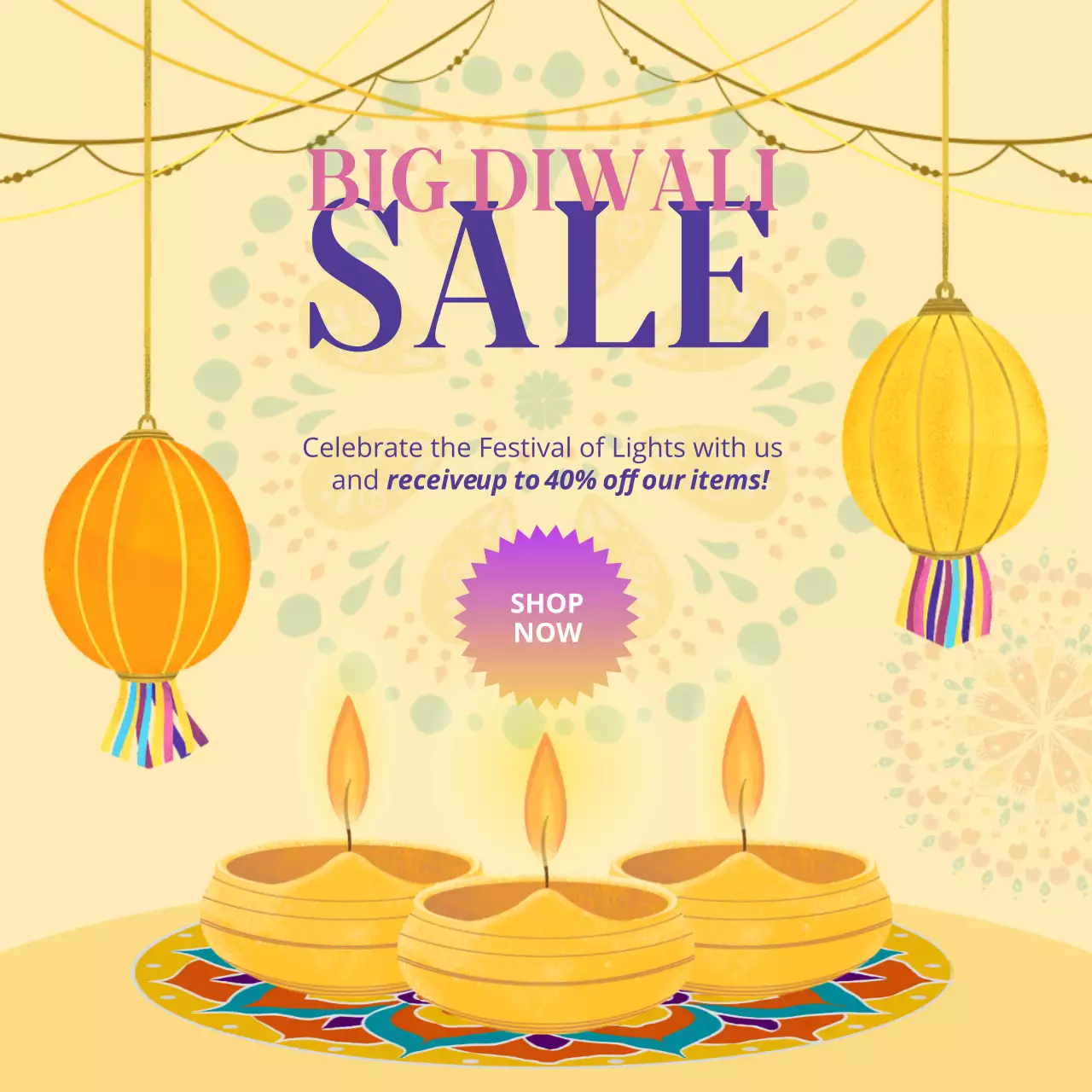 Yellow Traditional Diwali Promotion Social Media Post