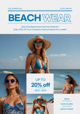 Stylish beachwear summer event promotional poster in blue
