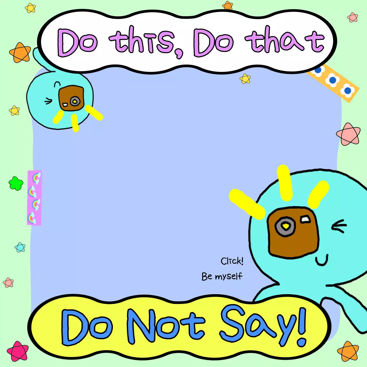 A fun doodle with a light green background and a light blue octopus character.