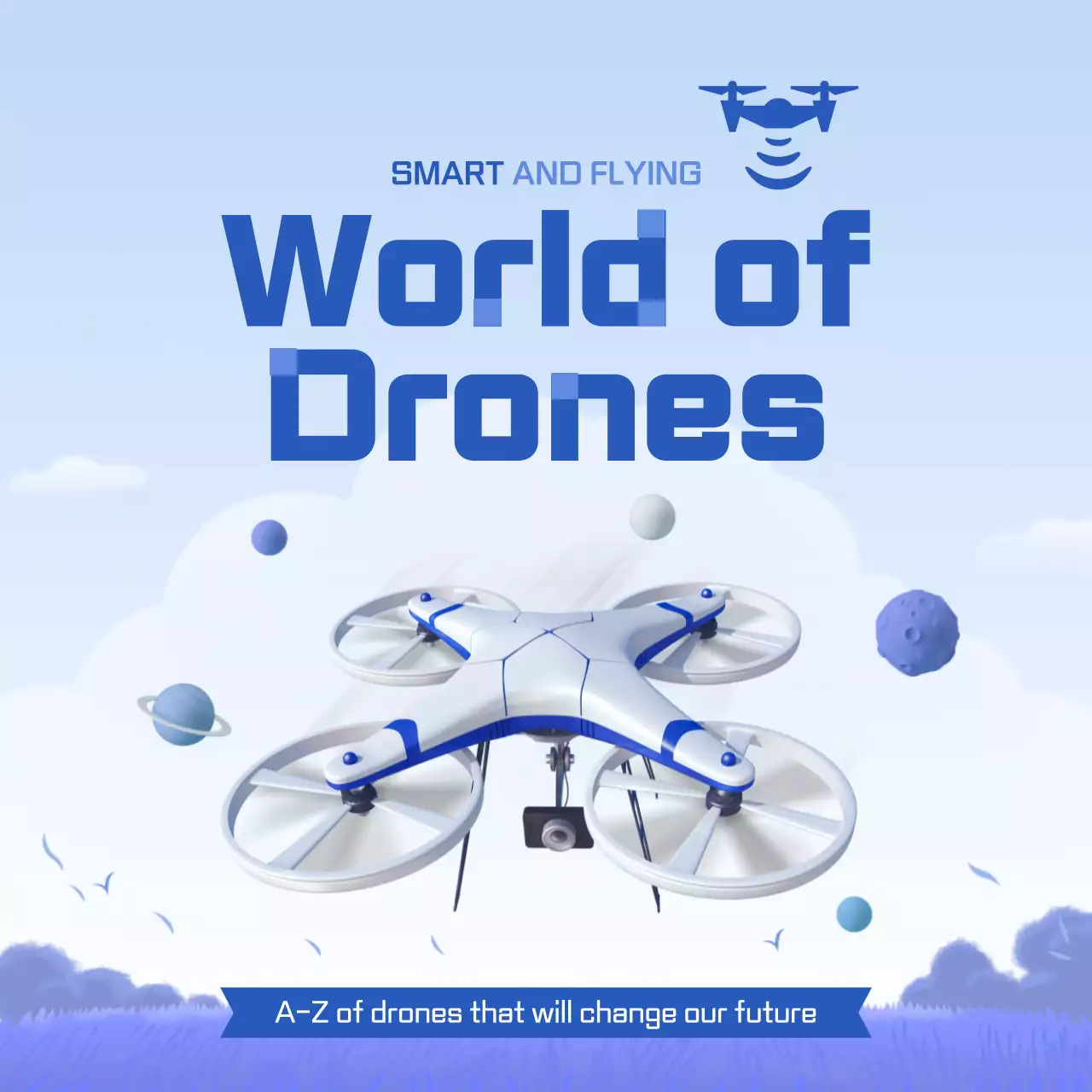 Drone theme with blue pastel casual illustration concept