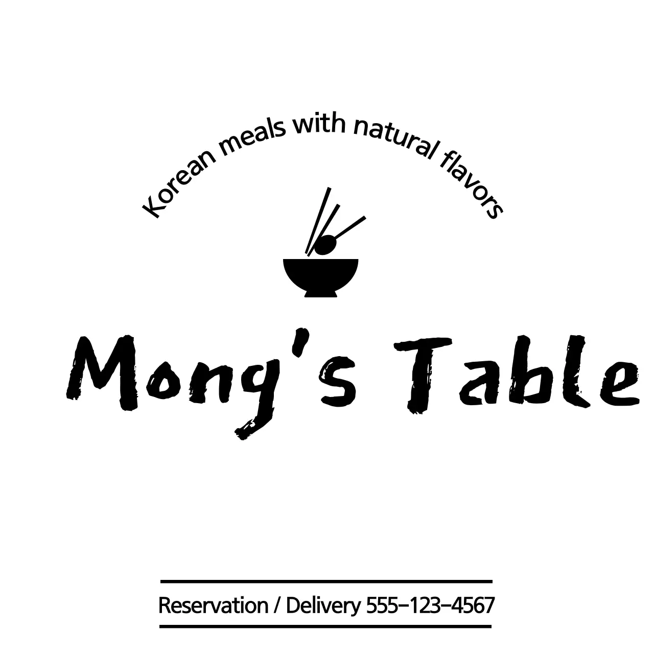 Korean restaurant design with black bowl, spoon, and chopsticks illustration