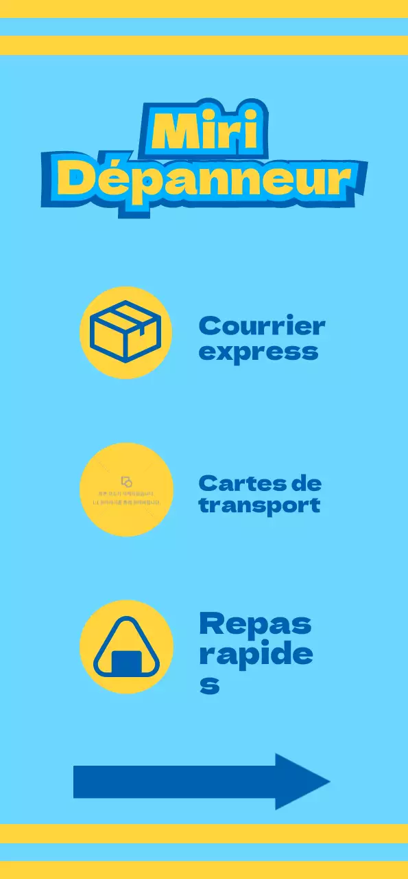 Dépanneur avec des icônes bleues et jaunes promouvant divers services