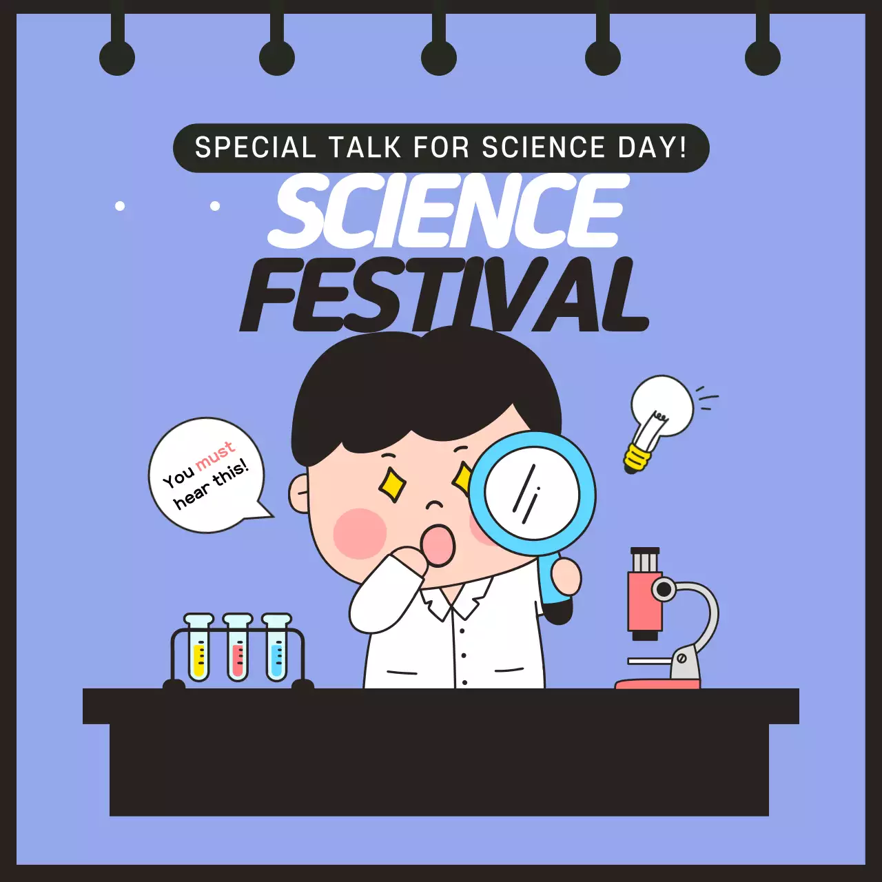 Blue Cartoon Science Event Social Media Post