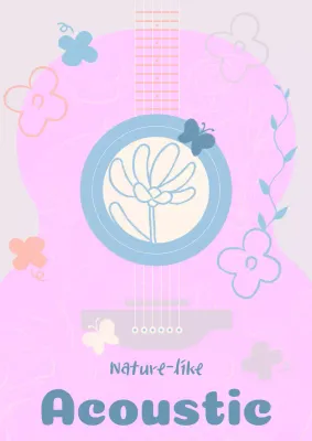 Pink Floral Guitar Poster