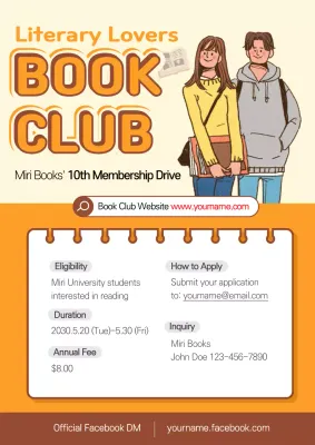 Orange Retro Book Club Promotion Poster