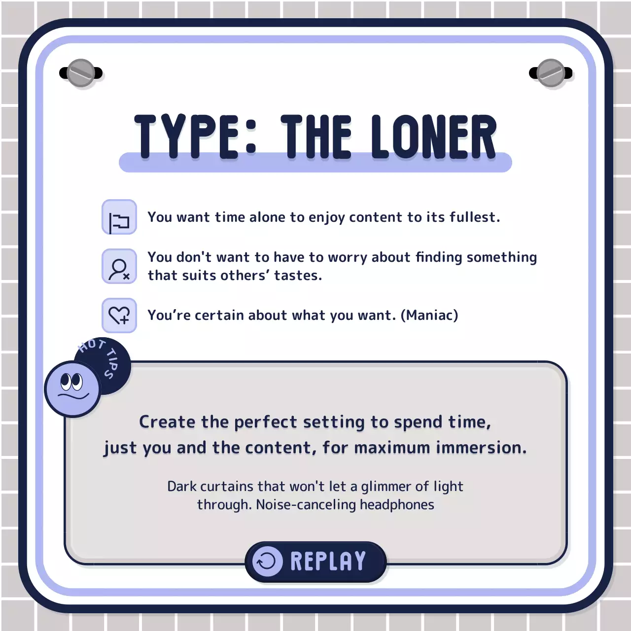 Simple, text-heavy quiz test in pink mauve navy