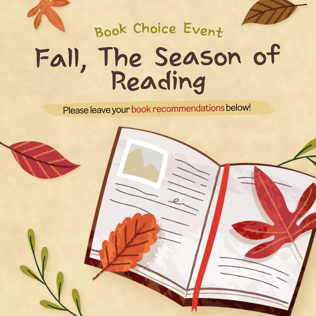 베이지 러스틱 독서 이벤트 소셜 미디어 게시물