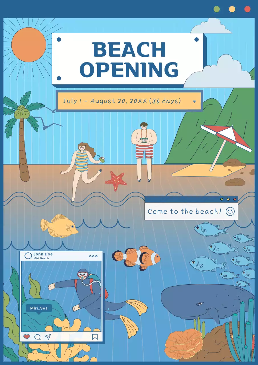 Blue Trendy Beach Event Poster