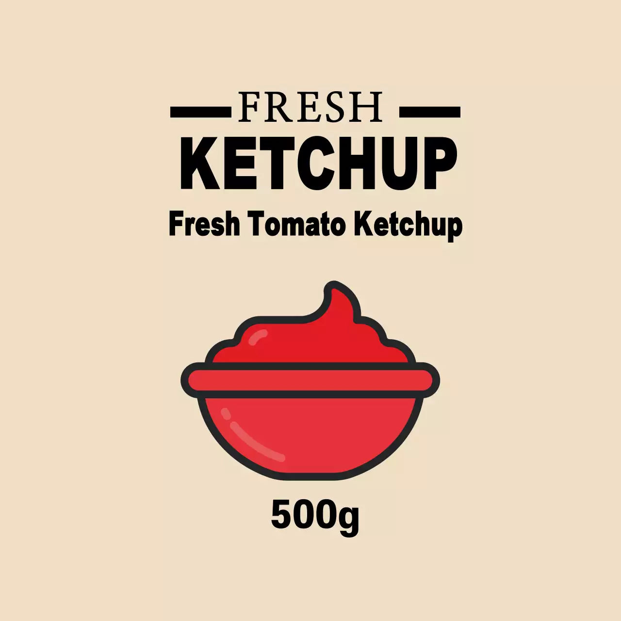 Ilustrasi merah krem label umshik saus kecap yang lucu