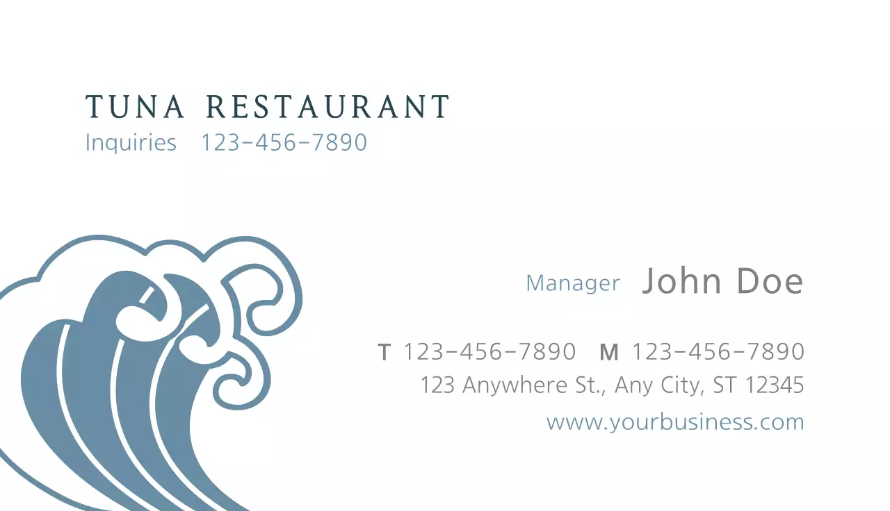 Blue Minimal Restaurant Advertisement Business Card