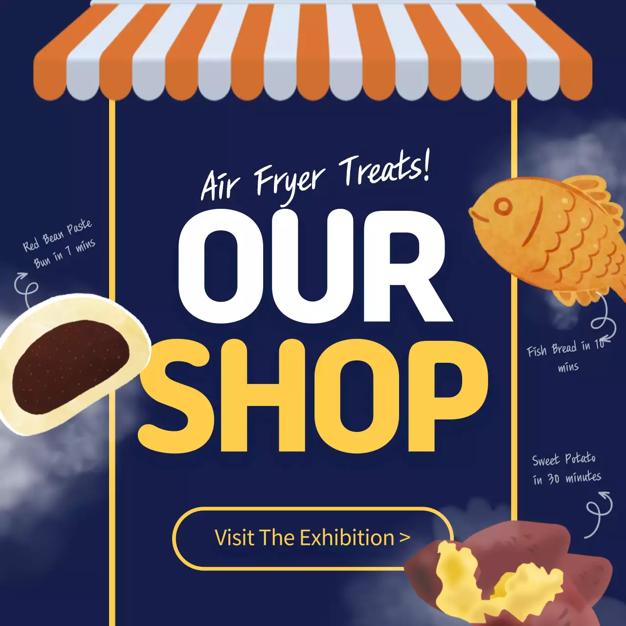 Navy Modern Snacks Exhibition Social Media Post