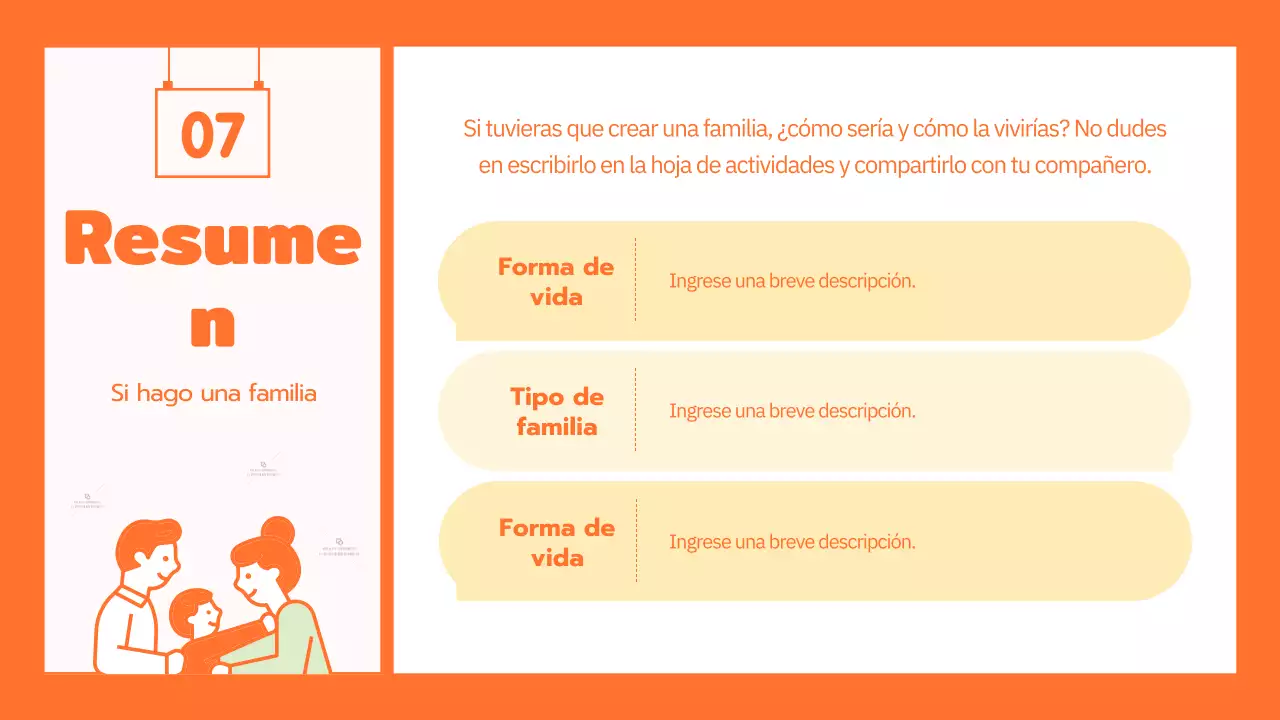 Programa de cultura familiar con simpáticas ilustraciones en naranja