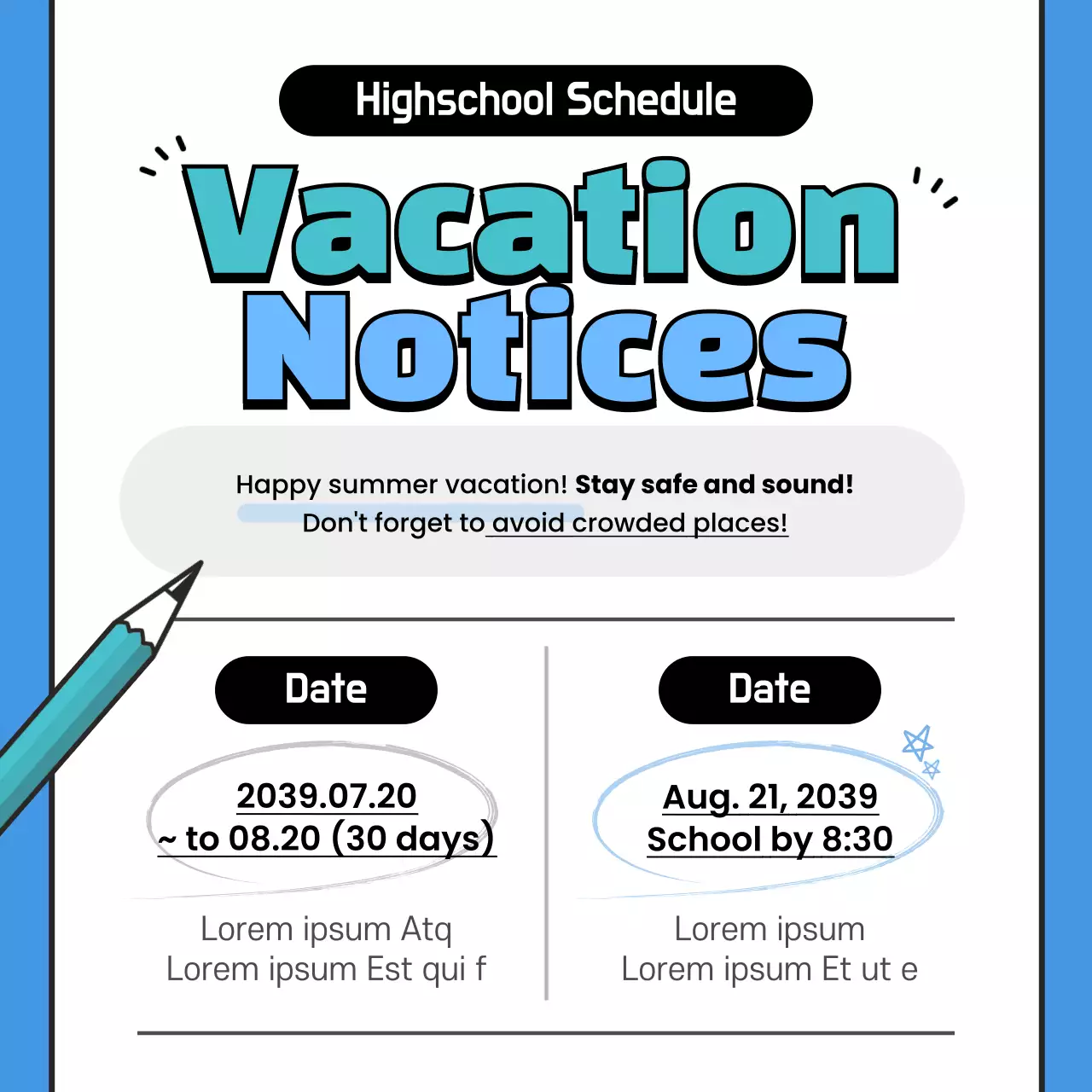 Blue Simple Vacation Announcement Instagram Post