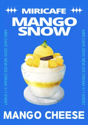 Promoting the new shaved ice menu with a simple blue color scheme