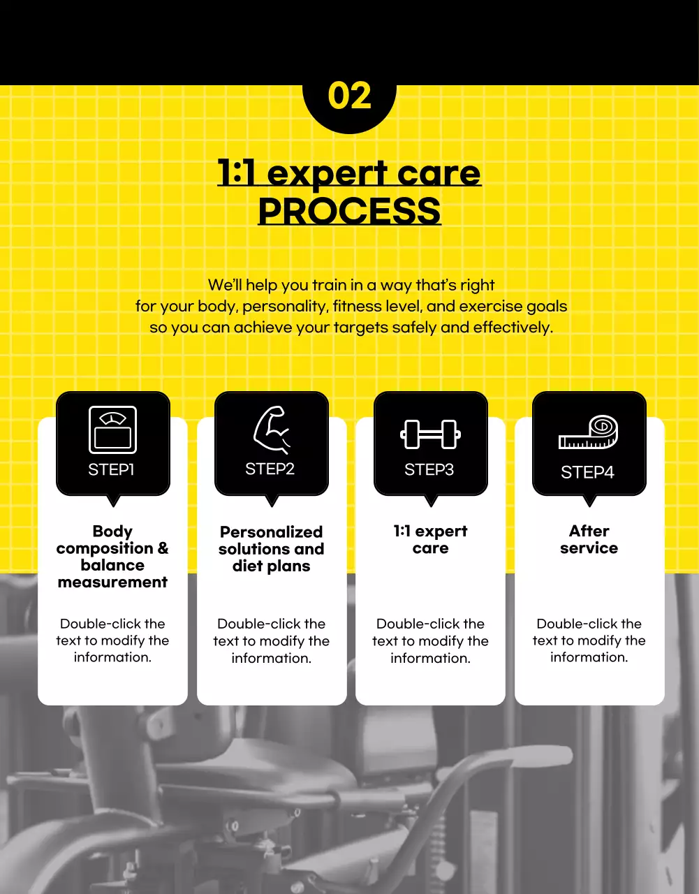 Promote your gym by highlighting photos in yellow and black