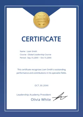 A simple blue training certificate