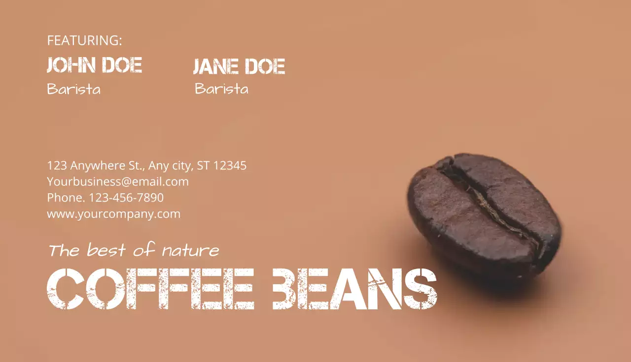 Coffee barista business card with a beige photo of beans