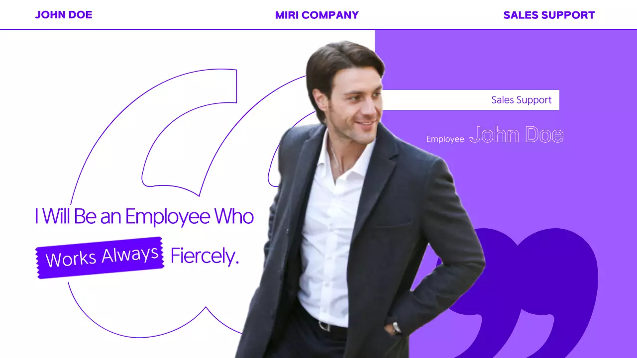 보라색 흰색 깔끔하고 플랫한 타이포그라피 컨셉 대화를 강조한 사원 인터뷰 테마