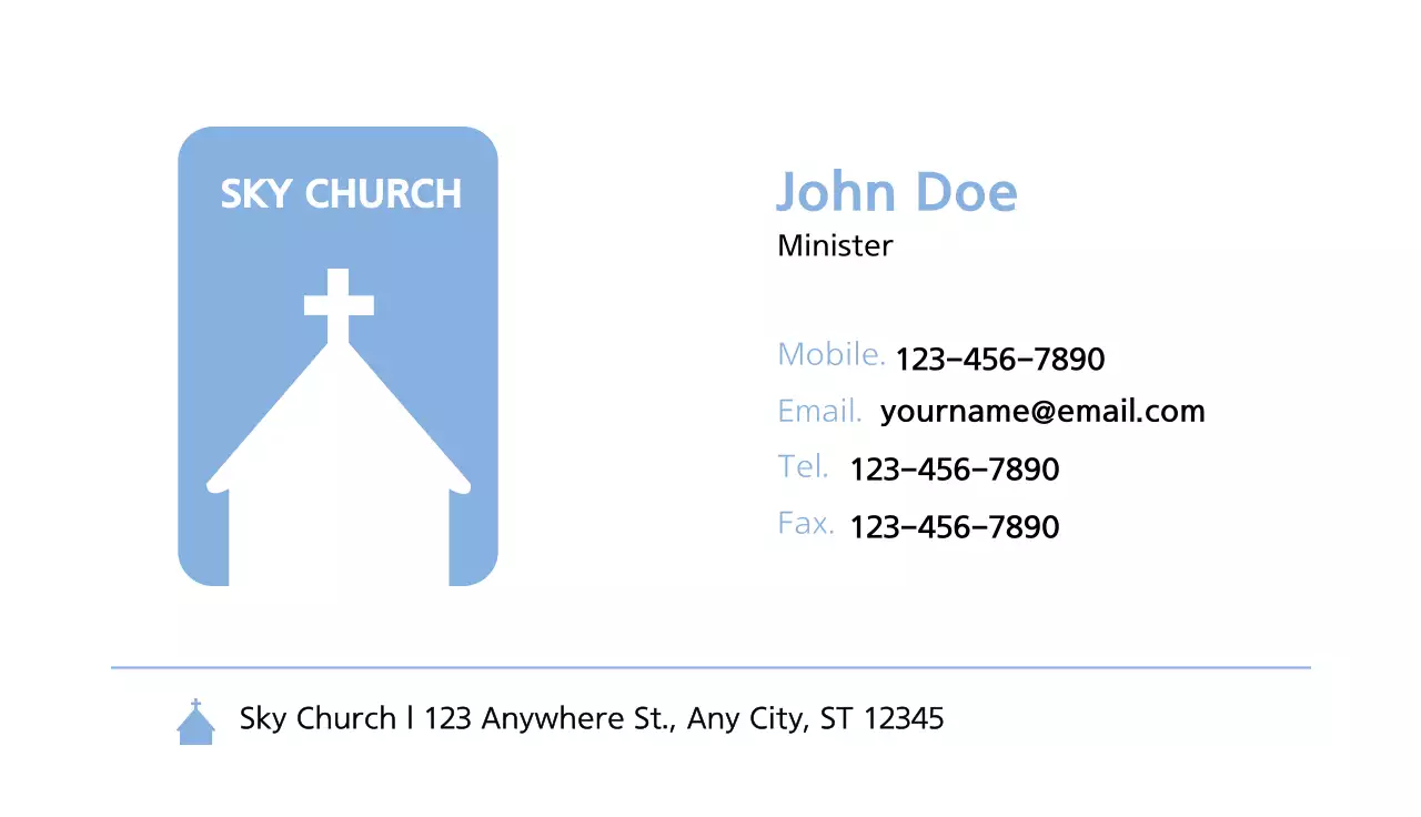 Blue Minimal Church Invitation Business Card