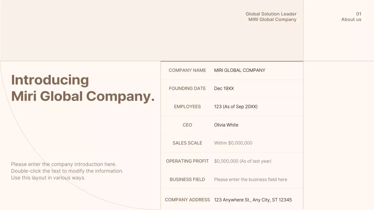 A simple brown and beige company profile