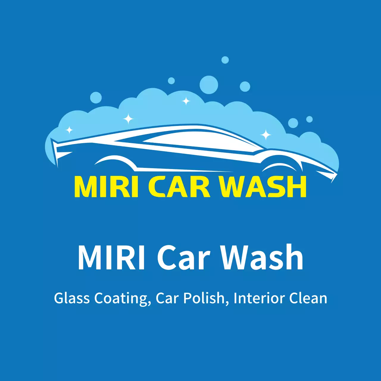 Ilustração azul a promover uma lavagem de carros limpa num centro automóvel