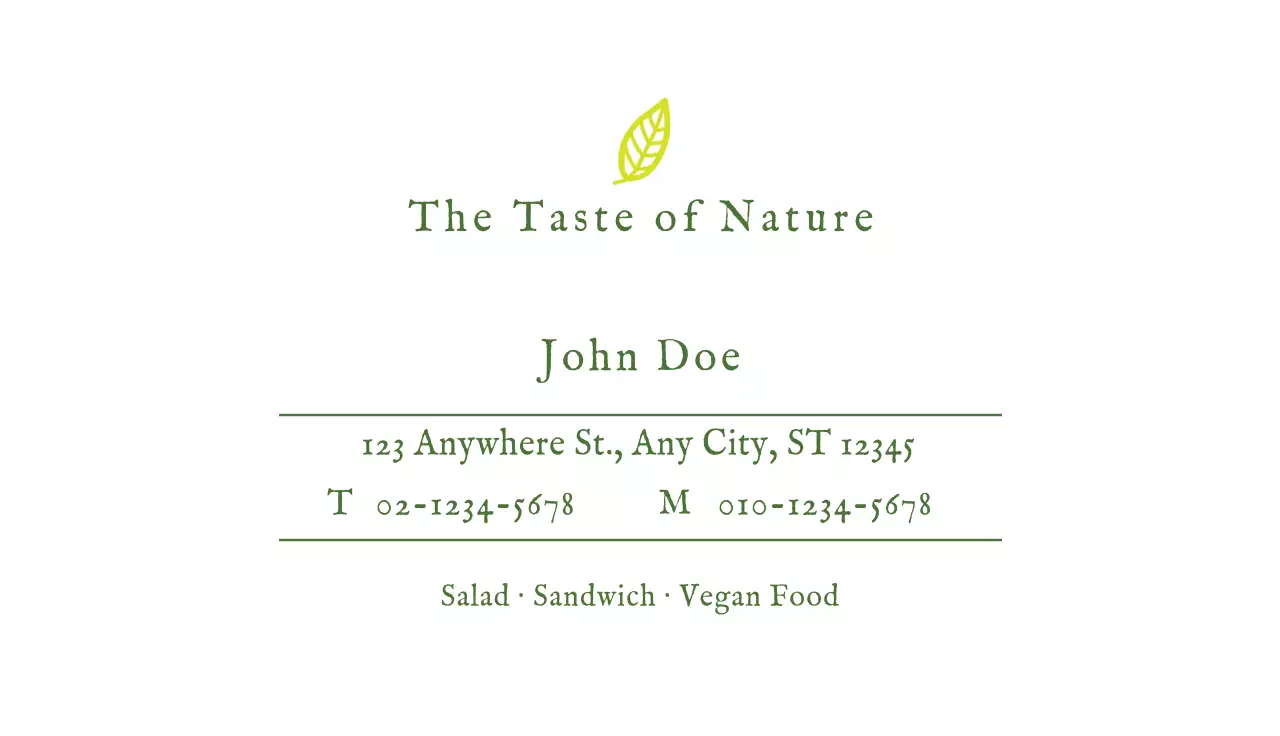 Green Simple Vegan Promotion Business Card