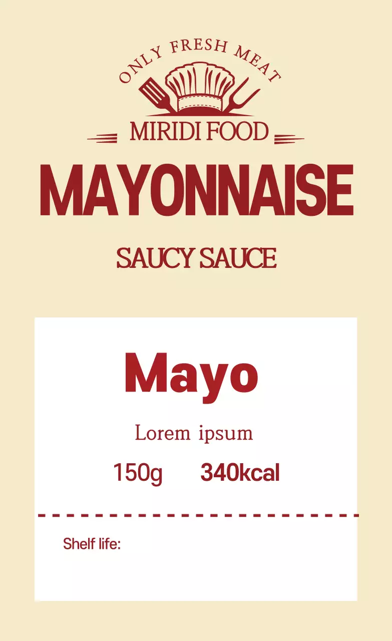 Label saus mayones makanan bersih dengan logo kuning yang kokoh