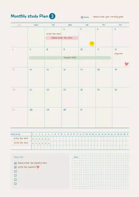 Monthly study plan in teal and brown