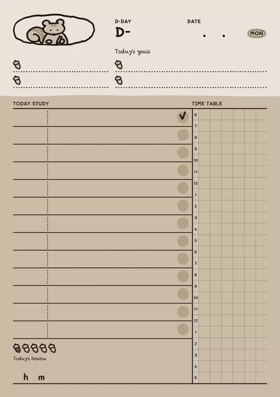 Agenda diária com ilustrações giras em bege e castanho