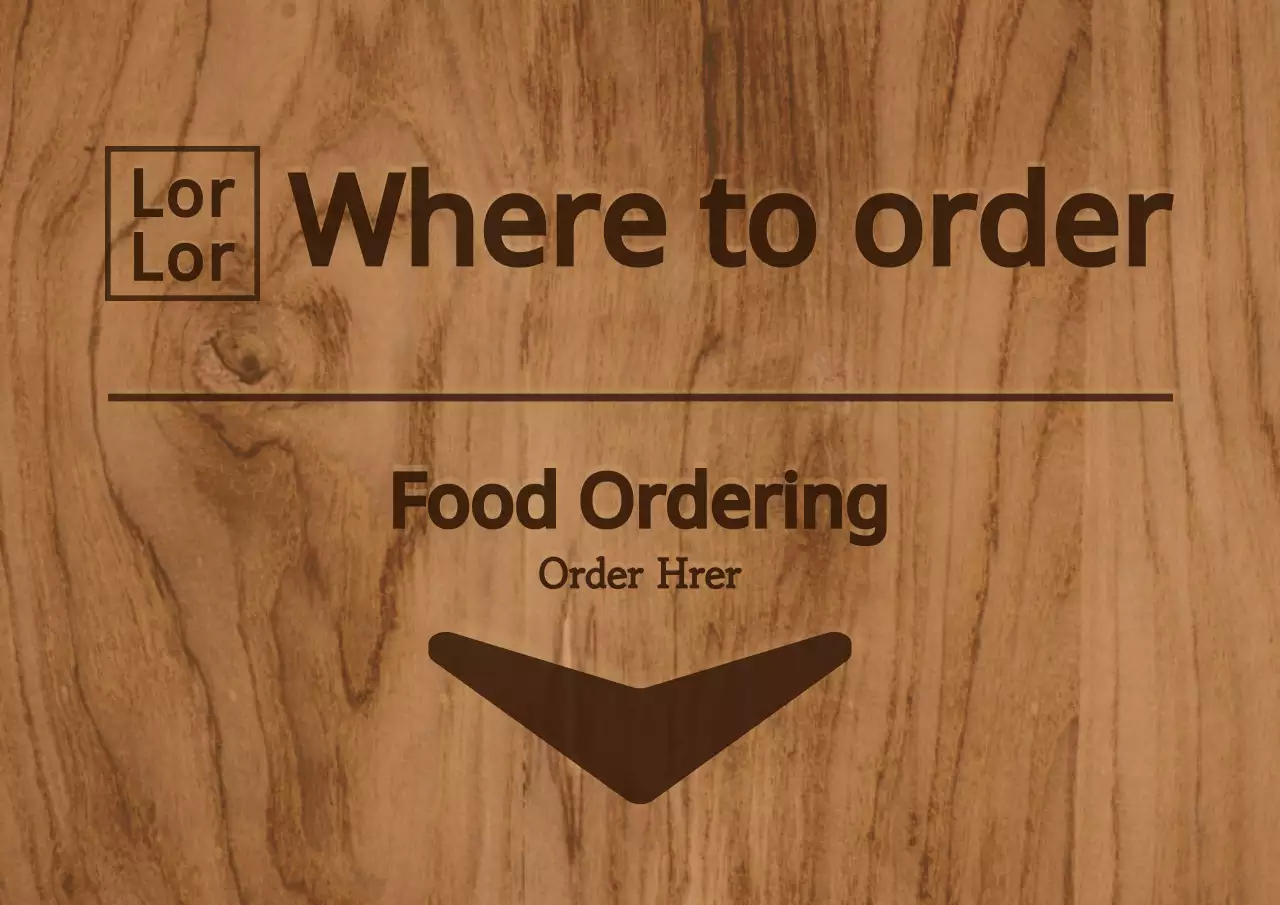 Papan nama interior di kantin dengan warna coklat dan konsep kayu sederhana