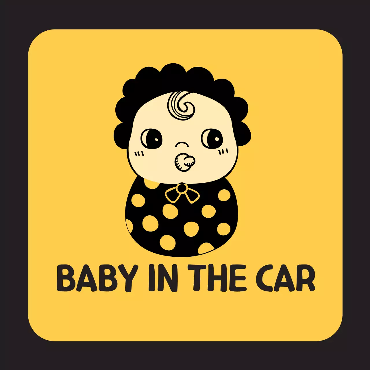 Black and yellow baby illustration with a child riding on it