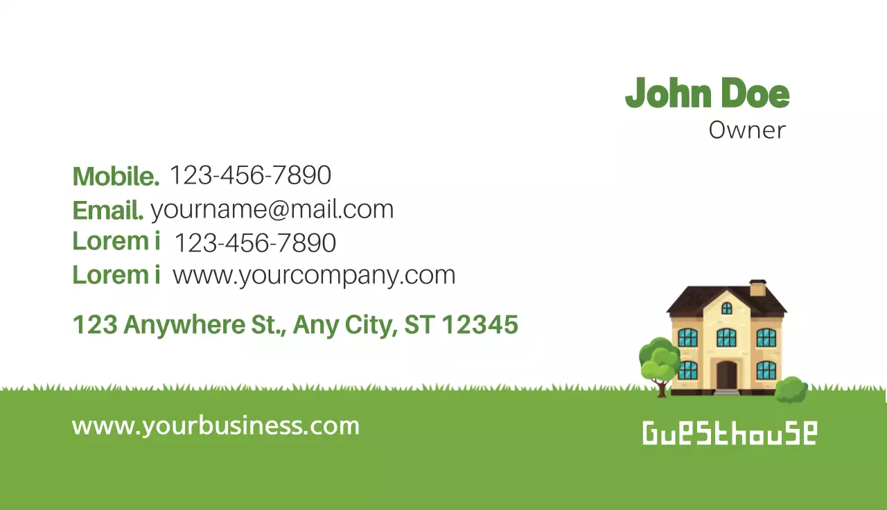 Green Minimal Guesthouse Business Card