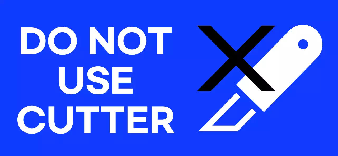 A hip design in blue and black with a warning illustration and a business homepage.