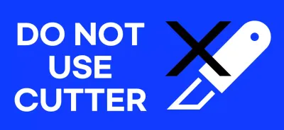 A hip design in blue and black with a warning illustration and a business homepage.