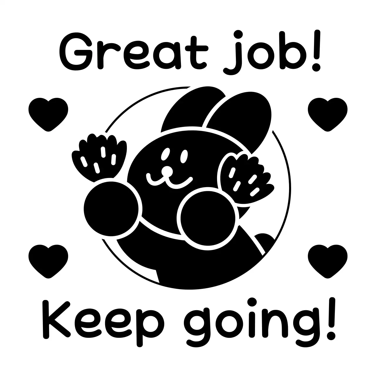 Stempel pujian dengan karakter hewan hitam yang lucu