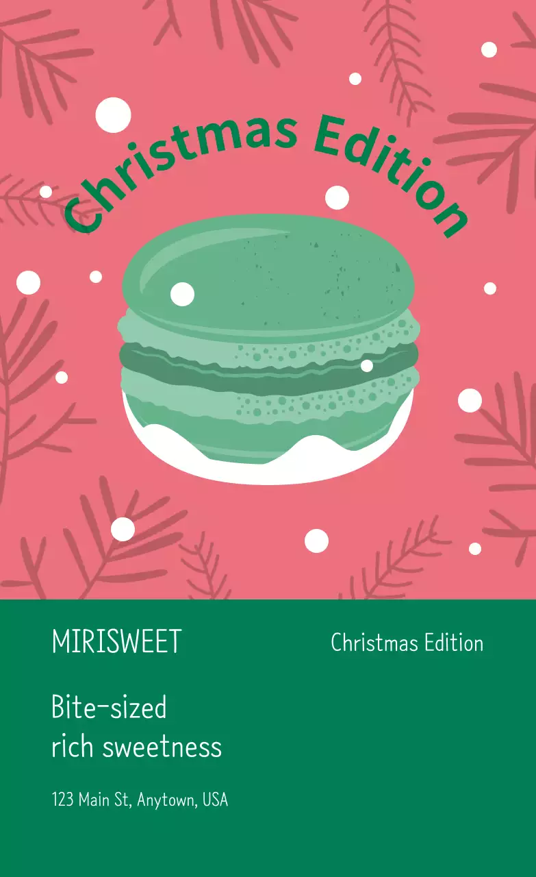 Màu hồng xanh minh họa dễ thương Giáng sinh quán cà phê tráng miệng nhãn bánh macaron